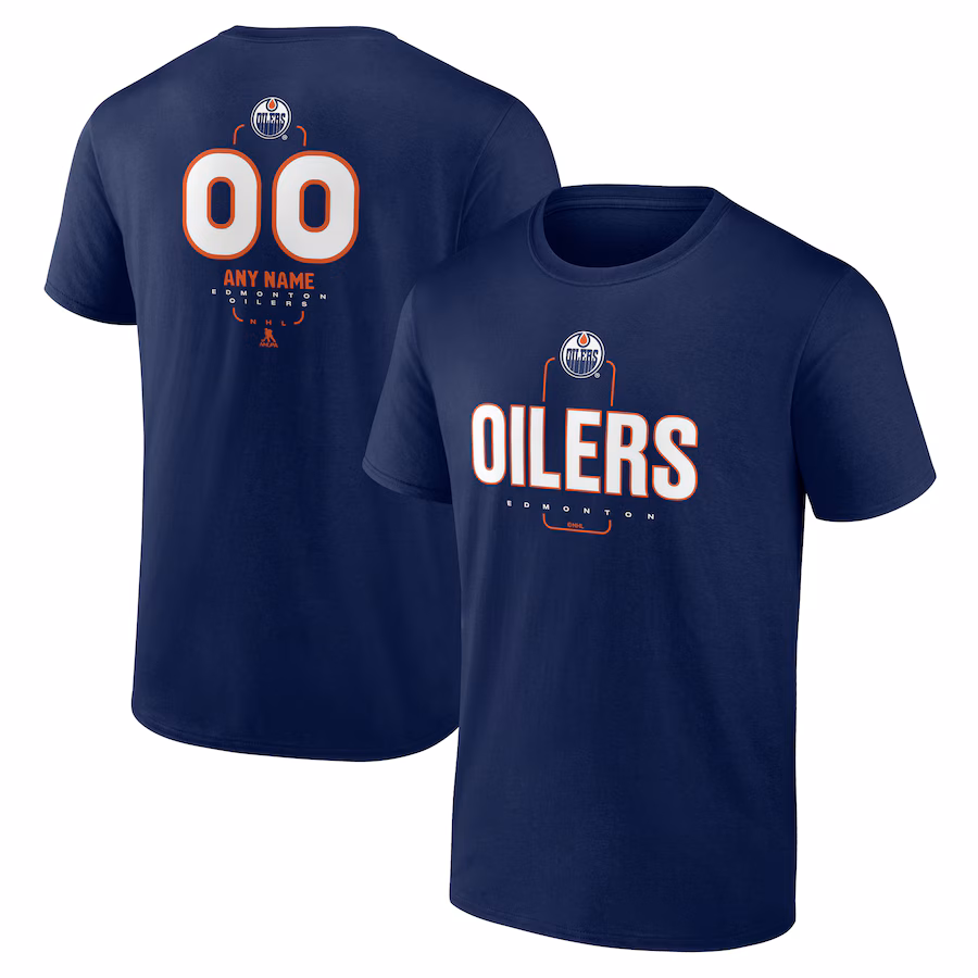 Men's Edmonton Oilers Navy Personalized Name & Number Midfielder T-Shirt - ujerseystore