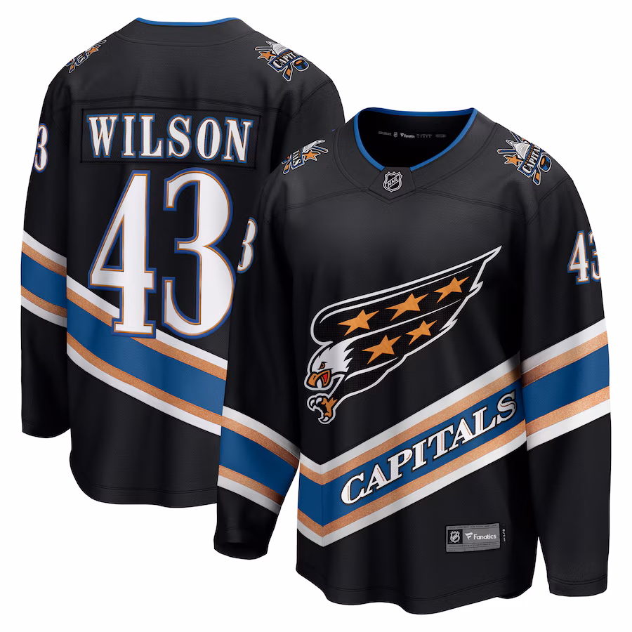 Men's Washington Capitals Tom Wilson Fanatics Black Alternate 50th Anniversary Premier Breakaway Player Jersey - ujerseystore