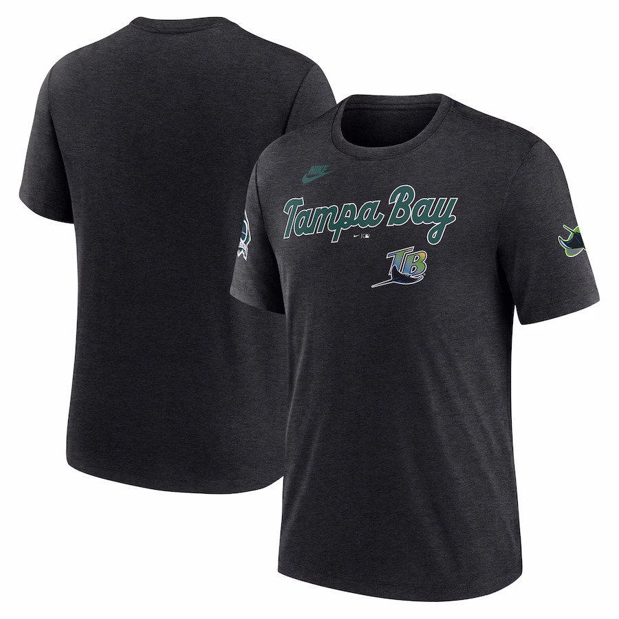 Men's Tampa Bay Rays Nike Heather Black Cooperstown Collection Eras Tri-Blend T-Shirt - ujerseystore