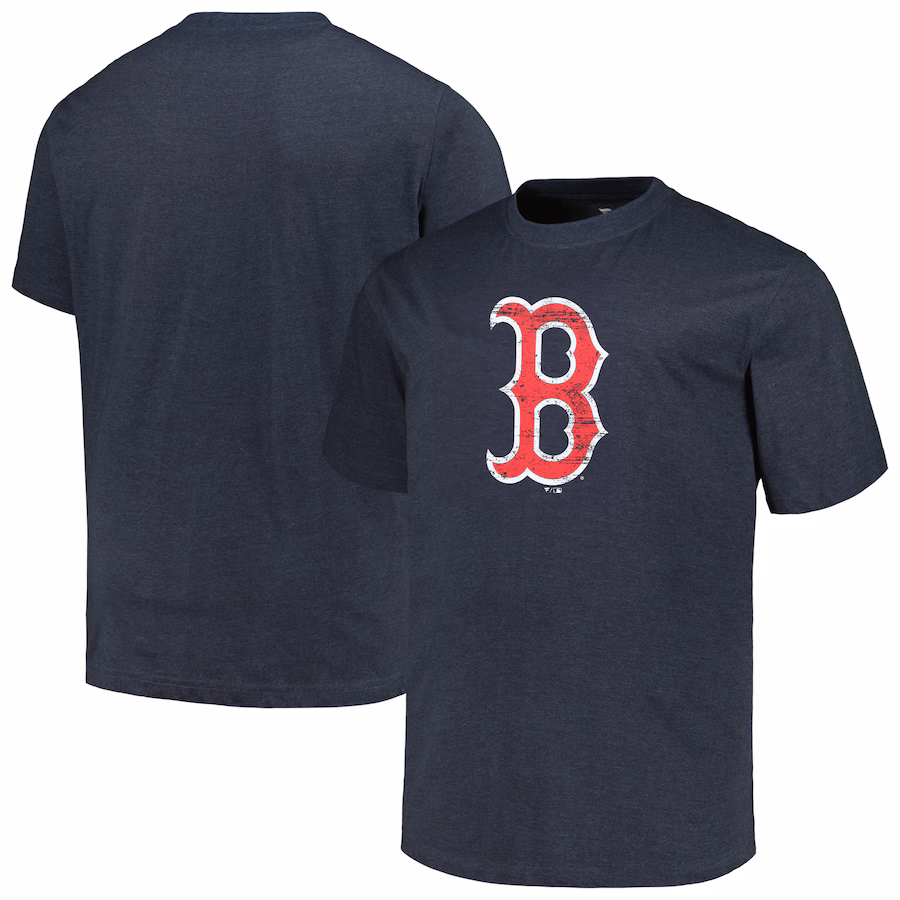 Men's Boston Red Sox Profile Heather Navy Big & Tall Weathered Logo T-Shirt - ujerseystore