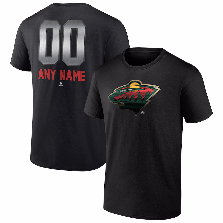 Men's Minnesota Wild Black Personalized Midnight Mascot Logo T-Shirt - ujerseystore