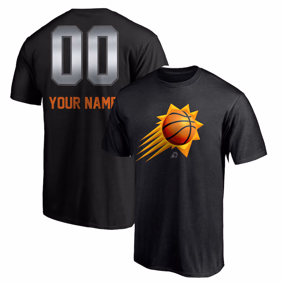 Men's Phoenix Suns Black Midnight Mascot Personalized Name & Number T-Shirt - ujerseystore
