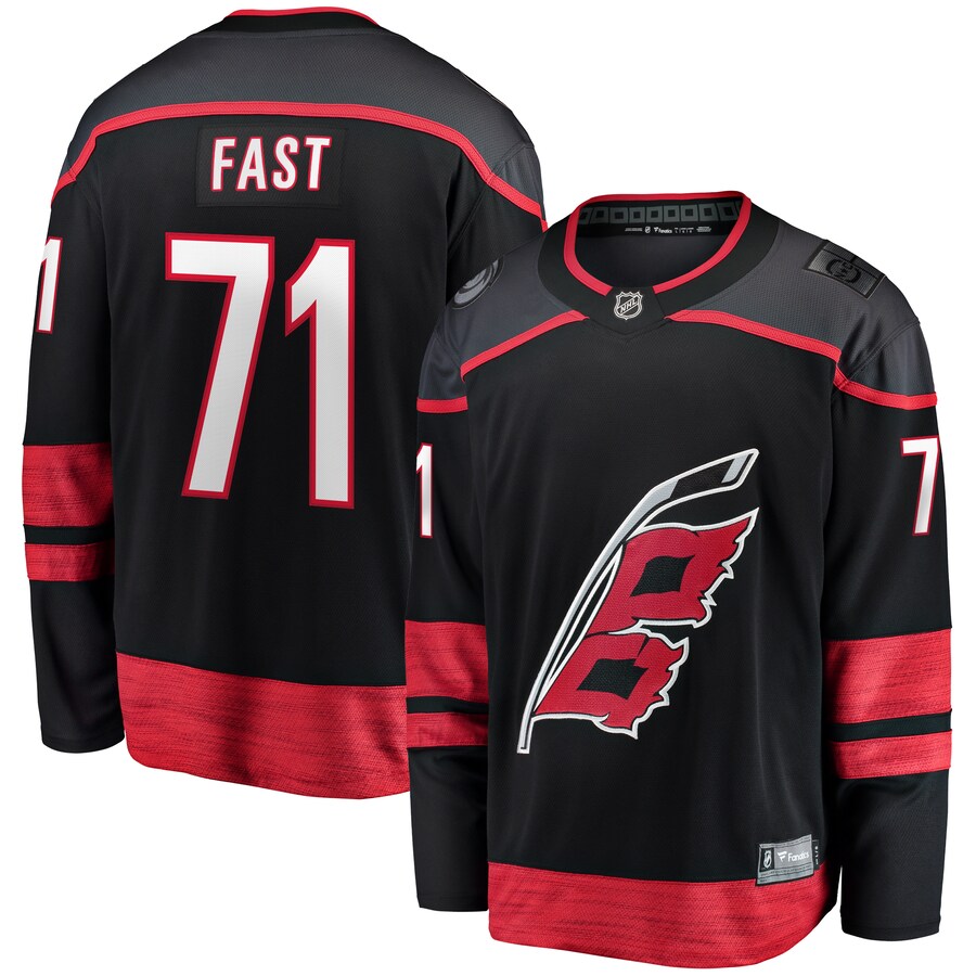 Men's Carolina Hurricanes Jesper Fast Fanatics Branded Black Home Breakaway Jersey - ujerseystore
