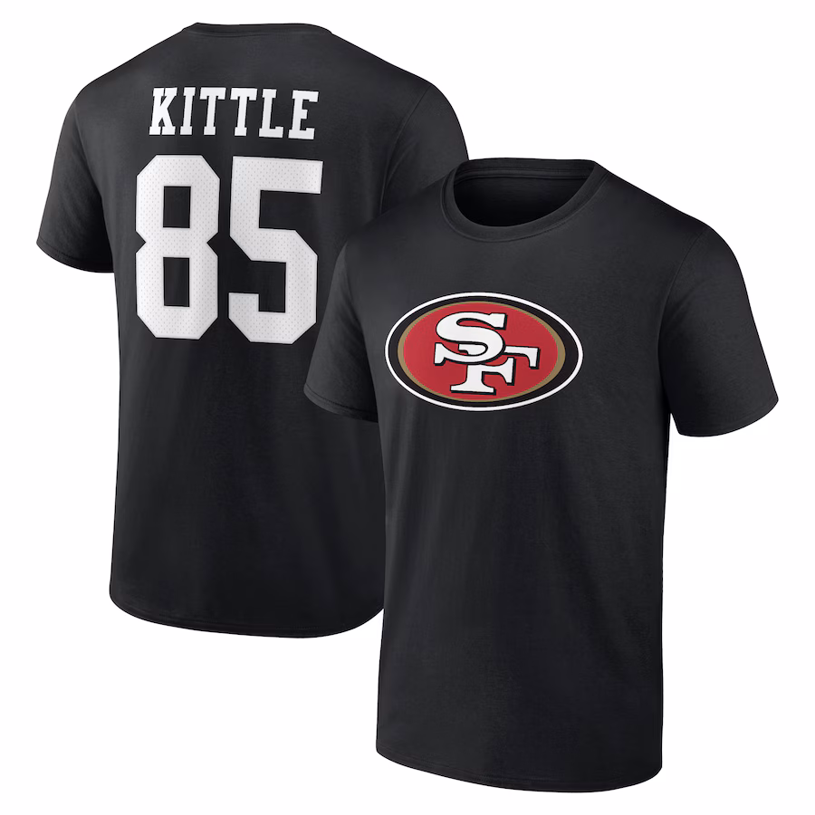 Men's San Francisco 49ers George Kittle Black Icon Player Name & Number T-Shirt - ujerseystore