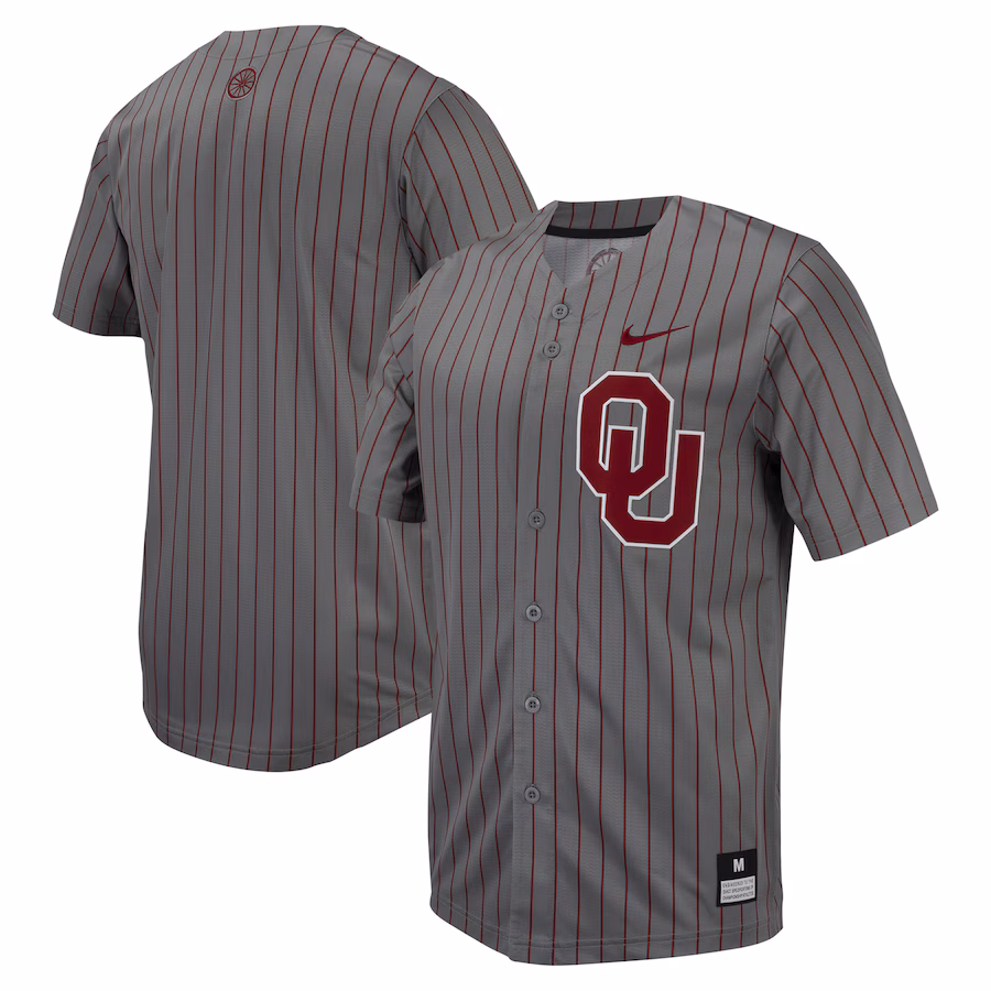 Men's Nike Steel Gray Oklahoma Sooners Pinstripe Replica Full-Button Baseball Jersey - ujerseystore