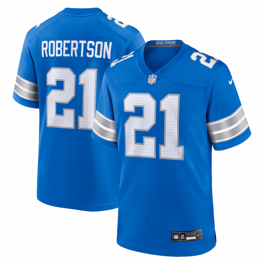 Men's Detroit Lions Amik Robertson Nike  Blue Game Jersey - ujerseystore
