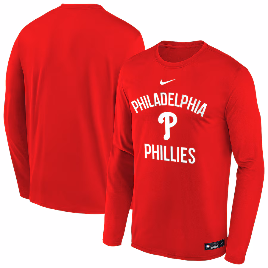 Youth Philadelphia Phillies Nike Red Authentic Collection Legend Performance Long Sleeve T-Shirt - ujerseystore