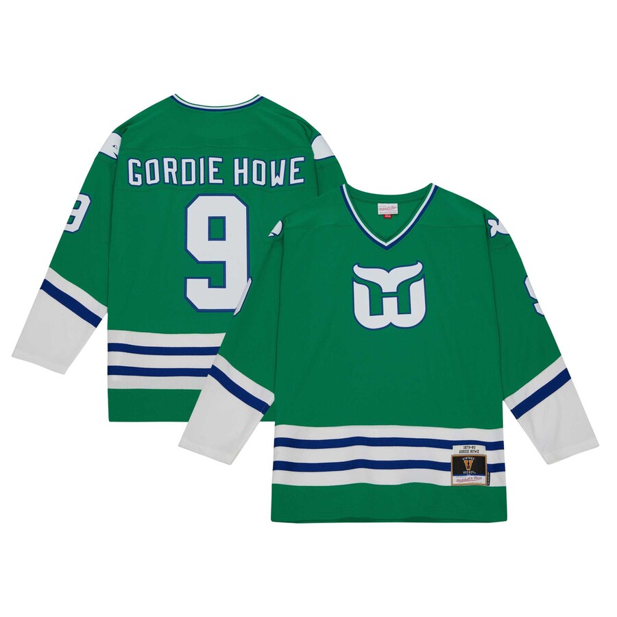 Men's Hartford Whalers Gordie Howe Mitchell & Ness Green 1979 Blue Line Player Jersey - ujerseystore