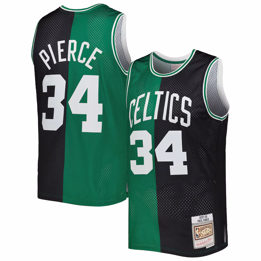 Men's Boston Celtics Paul Pierce Mitchell & Ness Black/Kelly Green Hardwood Classics 2007/08 Split Swingman Jersey - ujerseystore