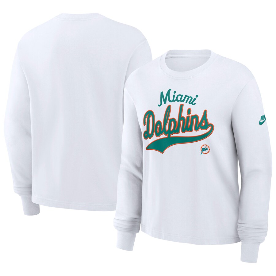 Women's Miami Dolphins Nike White Essential Long Sleeve Boxy T-Shirt - ujerseystore