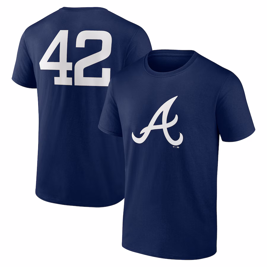 Men's Atlanta Braves Navy Jackie Robinson Day Name & Number T-Shirt - ujerseystore