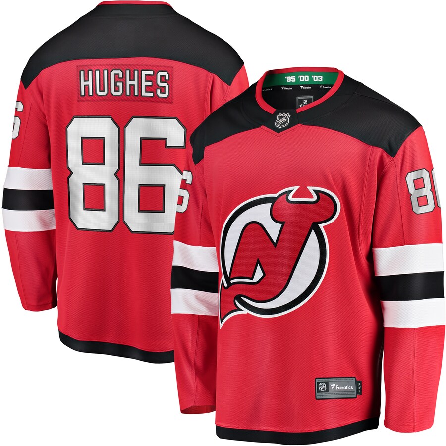 Men's New Jersey Devils Jack Hughes Fanatics Branded Red Home Premier Breakaway Player Jersey - ujerseystore