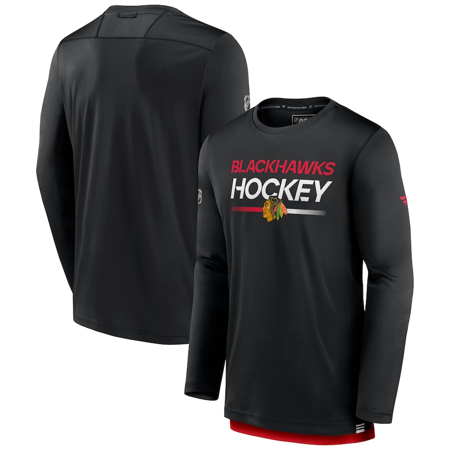 Men's Chicago Blackhawks Fanatics Black Authentic Pro Tech Long Sleeve T-Shirt - ujerseystore