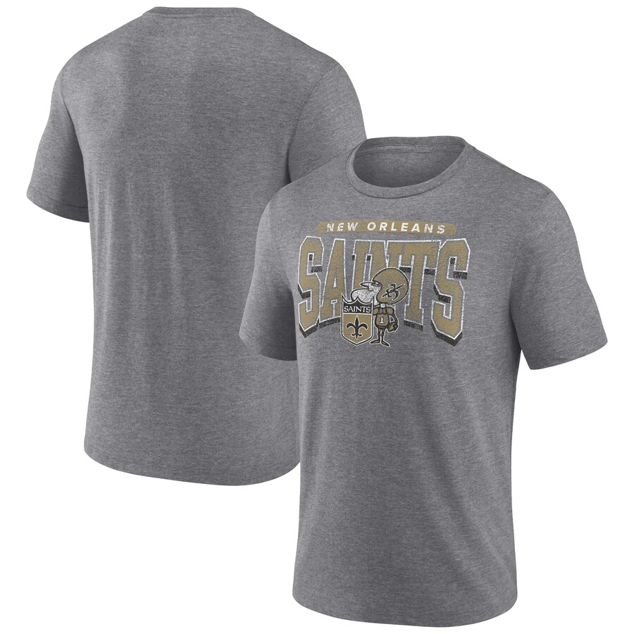Men's New Orleans Saints Fanatics Heather Gray Warped Block Tri-Blend T-Shirt - ujerseystore