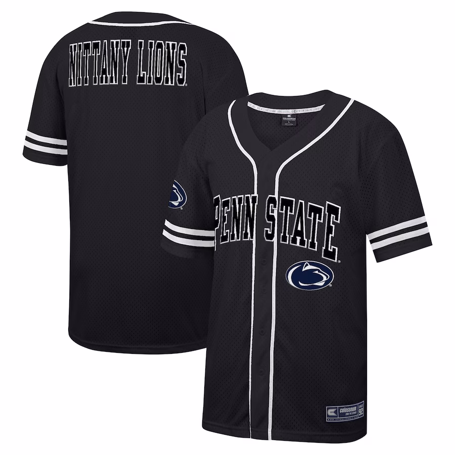 Penn State Nittany Lions Colosseum Free Spirited Mesh Button-Up Baseball Jersey - Black - ujerseystore