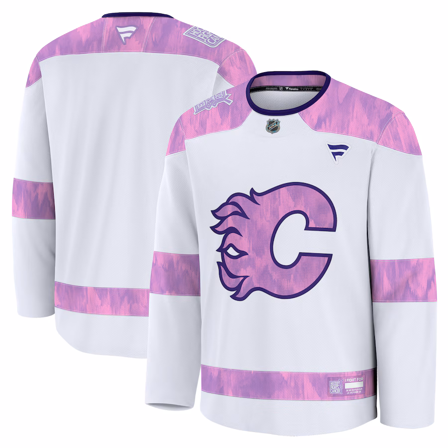 Men's Calgary Flames Fanatics White 2024 Hockey Fights Cancer Practice Jersey - ujerseystore