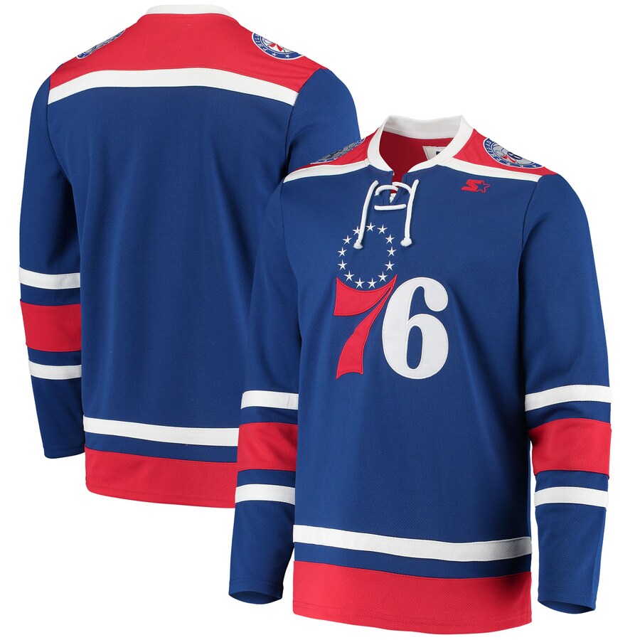 Men's Philadelphia 76ers G-III Sports by Carl Banks Royal Pointman Hockey Fashion Jersey - ujerseystore