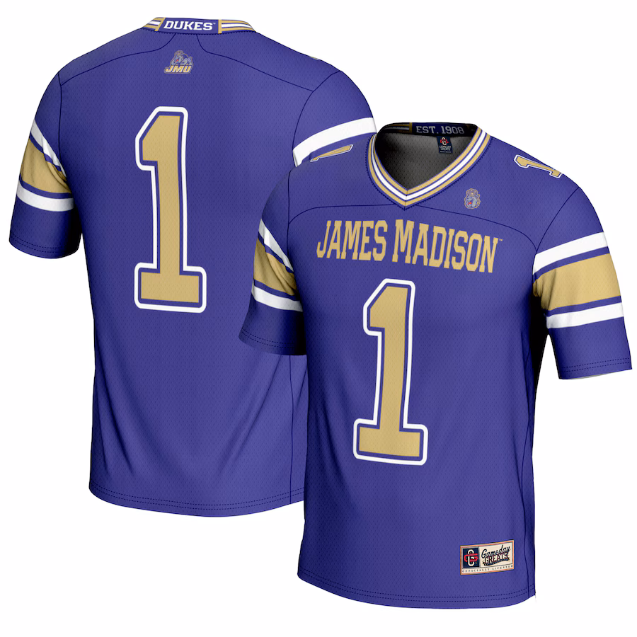 Men's GameDay Greats #1 Purple James Madison Dukes Endzone Football Jersey - ujerseystore