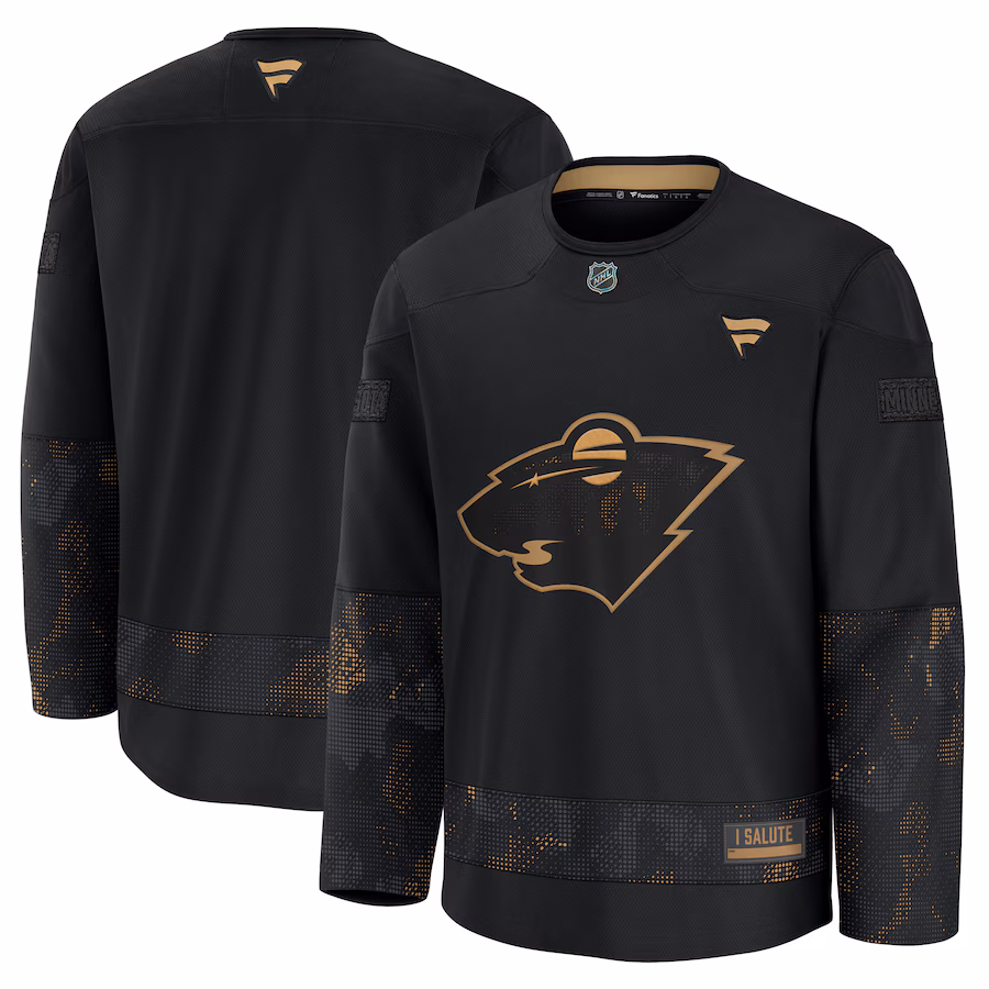 Men's Minnesota Wild Fanatics Black 2024 Military Appreciation Practice Jersey - ujerseystore