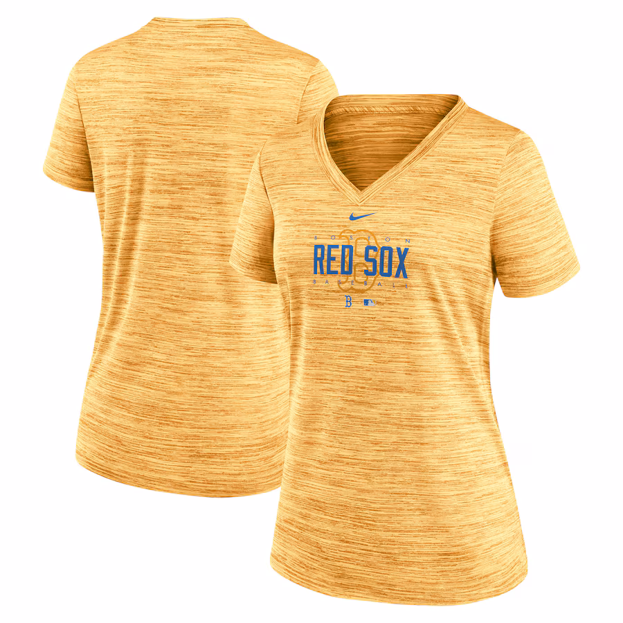Women's Boston Red Sox Nike Gold City Connect Velocity Practice Performance V-Neck T-Shirt - ujerseystore