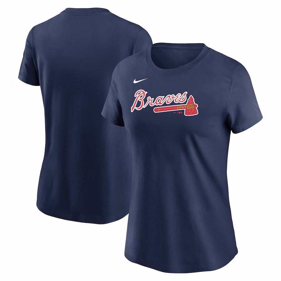 Women's Atlanta Braves Nike Navy Fuse Wordmark T-Shirt - ujerseystore