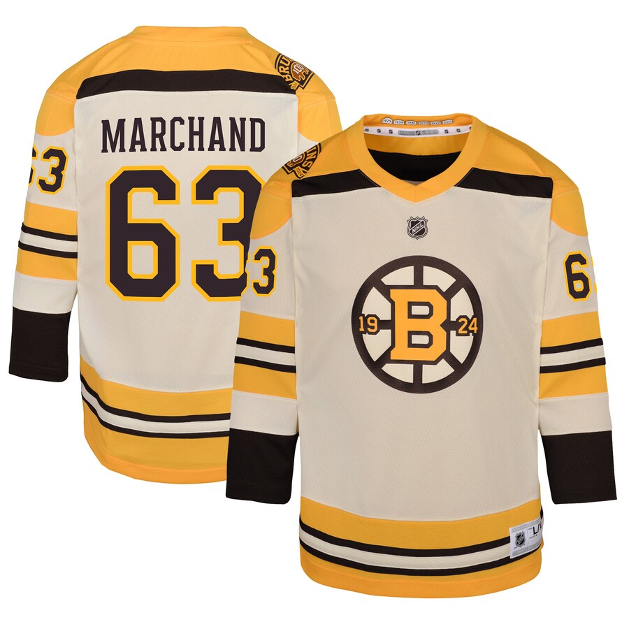 Youth Boston Bruins Brad Marchand Cream 100th Anniversary Replica Player Jersey - ujerseystore