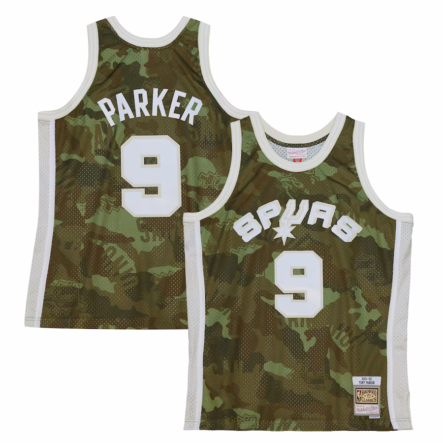 Men's San Antonio Spurs Tony Parker Mitchell & Ness Camo Hardwood Classics 2000/01 Ghost Green Swingman Jersey - ujerseystore