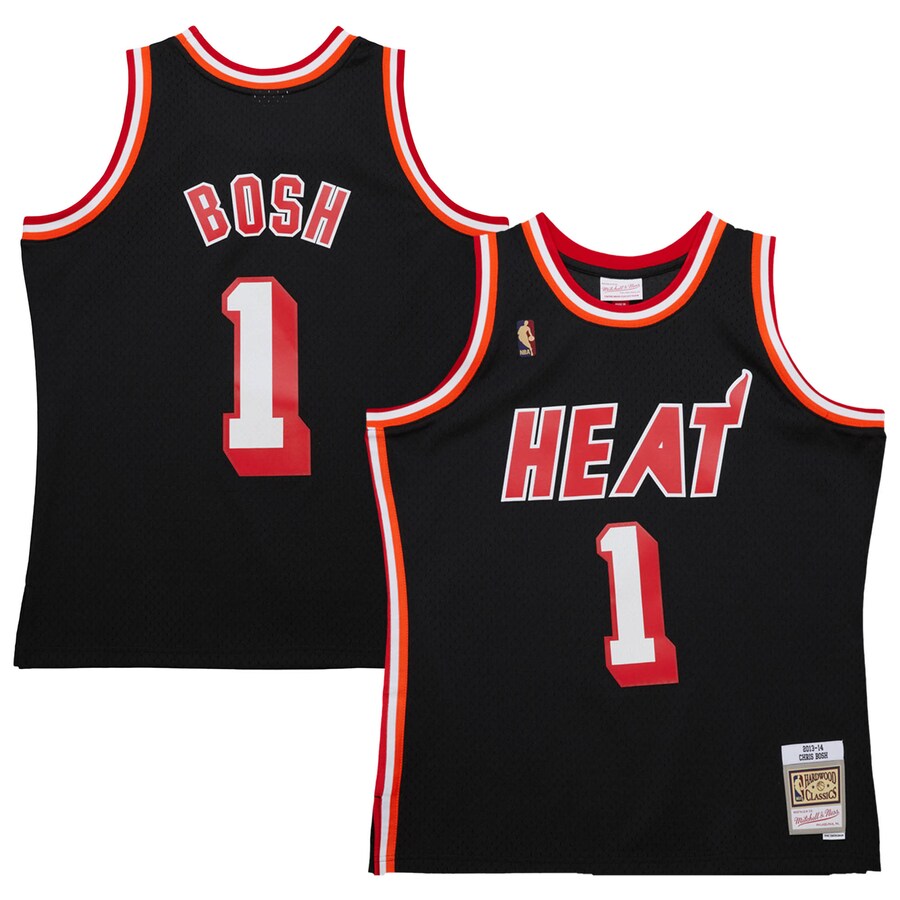 Men's Miami Heat Chris Bosh Mitchell & Ness Black 2013/14 Hardwood Classics Swingman Jersey - ujerseystore