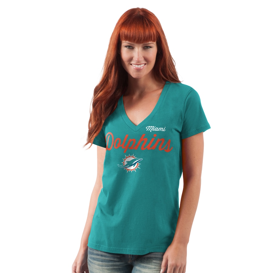 Women's Miami Dolphins G-III 4Her by Carl Banks Aqua Post Season V-Neck T-Shirt - ujerseystore