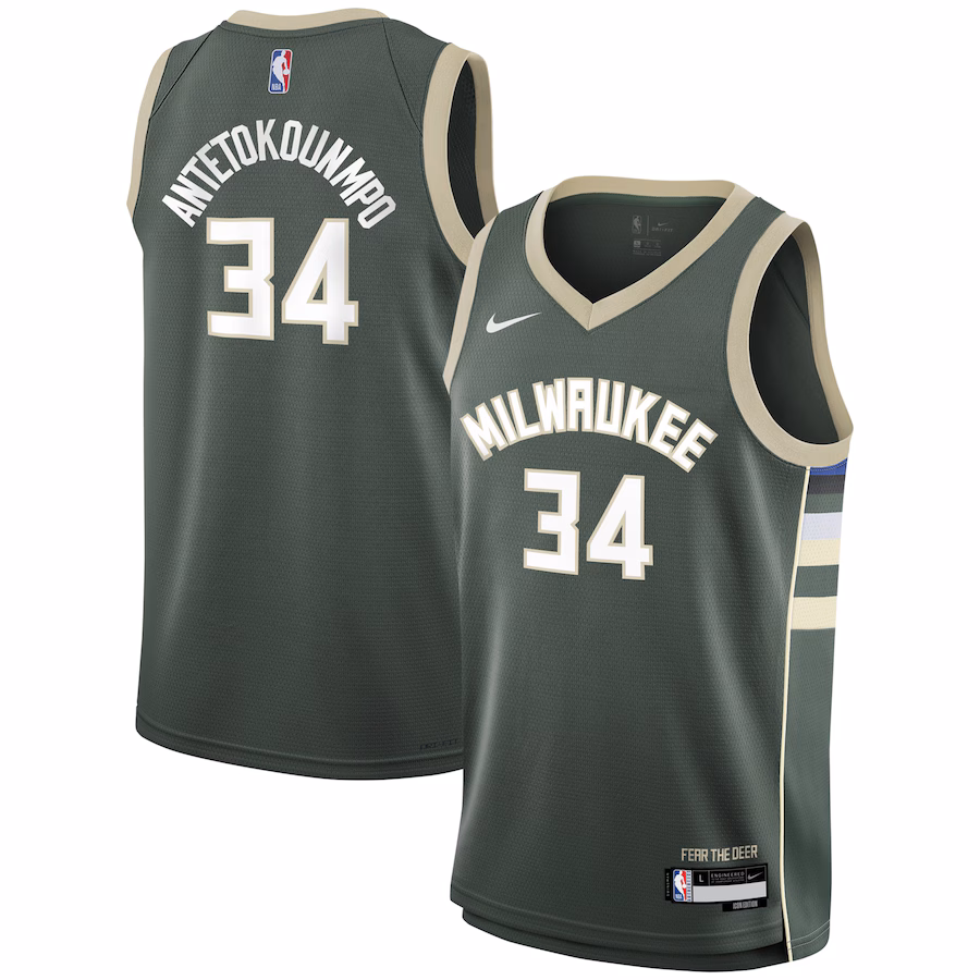 Youth Milwaukee Bucks Giannis Antetokounmpo Nike Hunter Green Swingman Jersey - Icon Edition - ujerseystore
