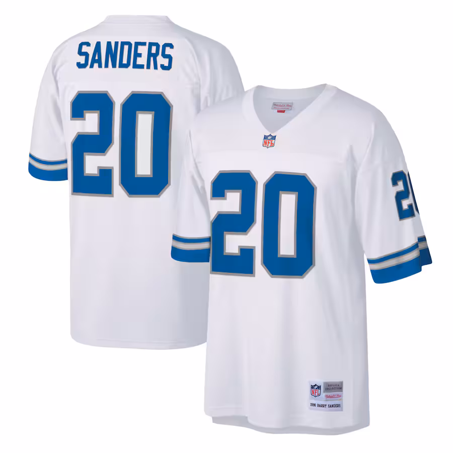 Men's Detroit Lions Barry Sanders Mitchell & Ness White Legacy Replica Jersey - ujerseystore