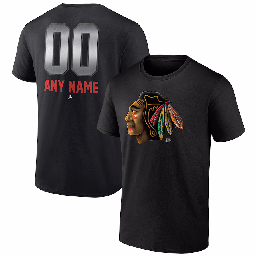 Men's Chicago Blackhawks Black Personalized Midnight Mascot Logo T-Shirt - ujerseystore