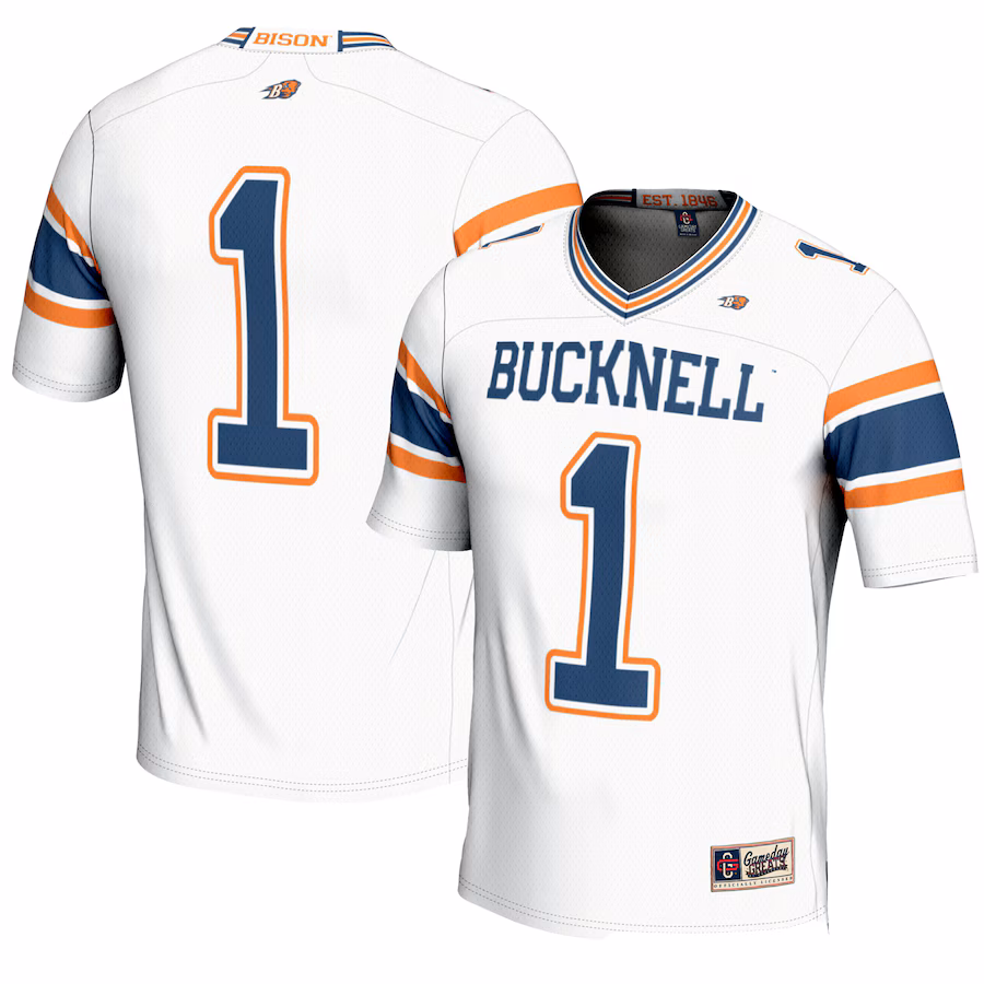 Men's GameDay Greats #1 White Bucknell Bison Endzone Football Jersey - ujerseystore