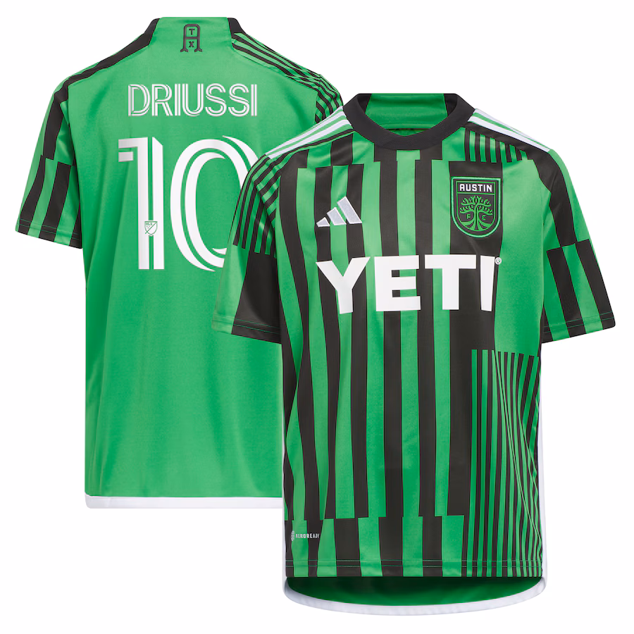 Youth Austin FC Sebastián Driussi adidas Green 2023 Las Voces Kit Replica Jersey - ujerseystore