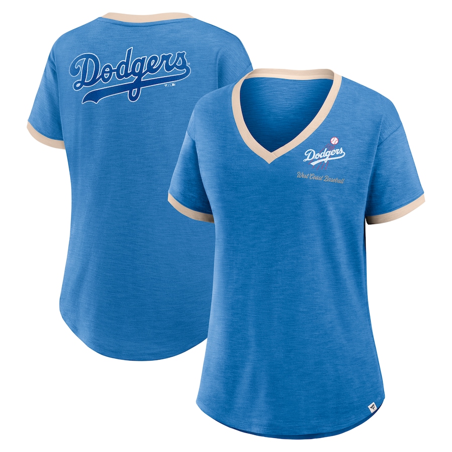 Women's Los Angeles Dodgers Fanatics Royal Binge Worthy Stadium Slub V-Neck T-Shirt - ujerseystore