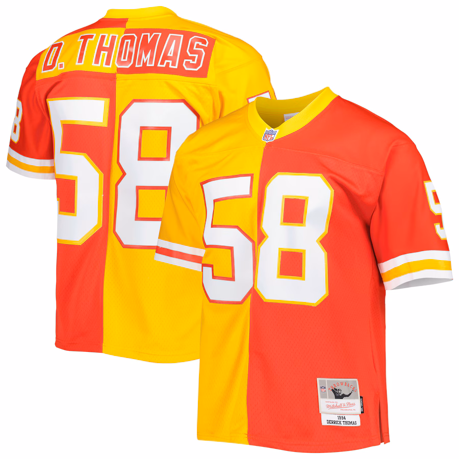 Men's Kansas City Chiefs Derrick Thomas Mitchell & Ness Red/Gold 1994 Split Legacy Replica Jersey - ujerseystore
