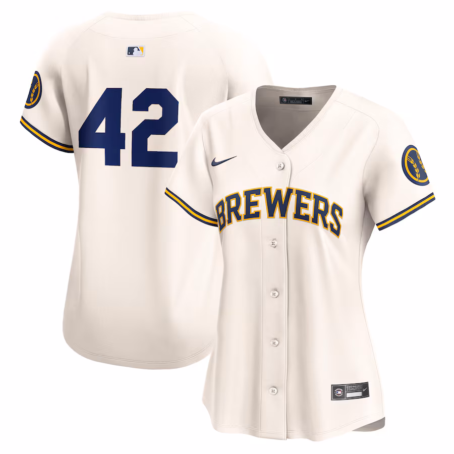 Women's Milwaukee Brewers  Nike Cream 2024 Jackie Robinson Day Home Limited Jersey - ujerseystore