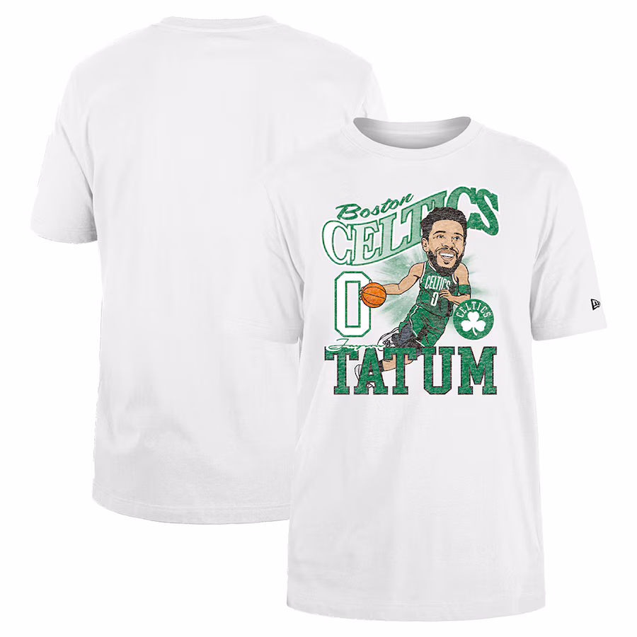 Men's Boston Celtics Jayson Tatum New Era White Caricature Player T-Shirt - ujerseystore