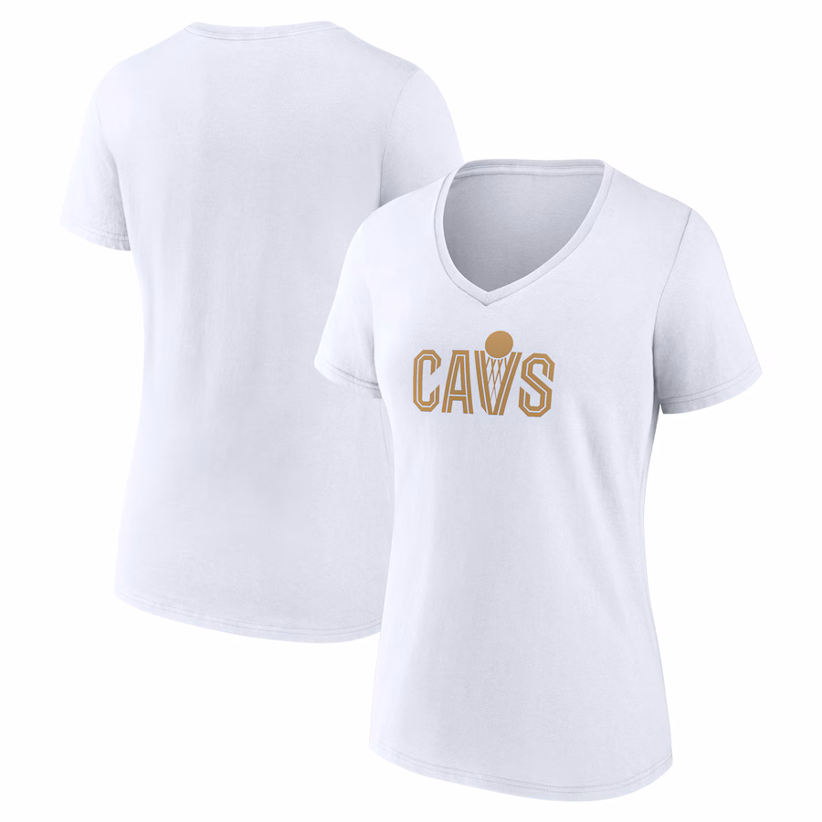 Women's Cleveland Cavaliers White Wordmark V-Neck T-Shirt - ujerseystore