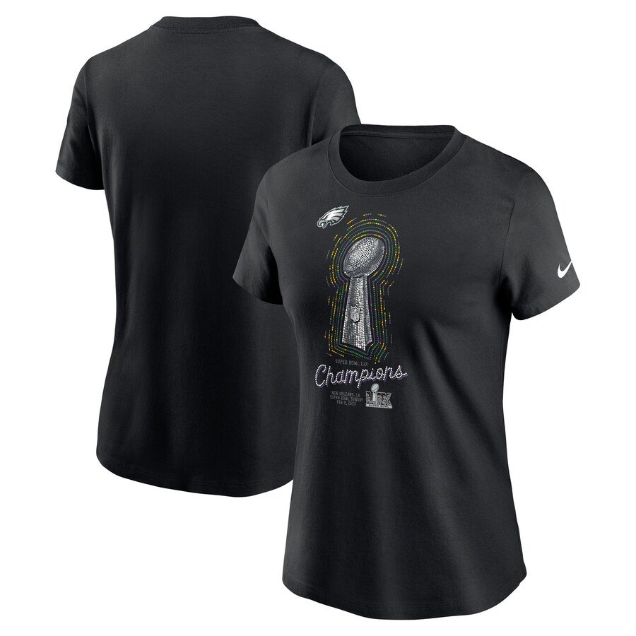 Women's Philadelphia Eagles  Nike Black Super Bowl LIX Champions Lombardi Trophy T-Shirt - ujerseystore