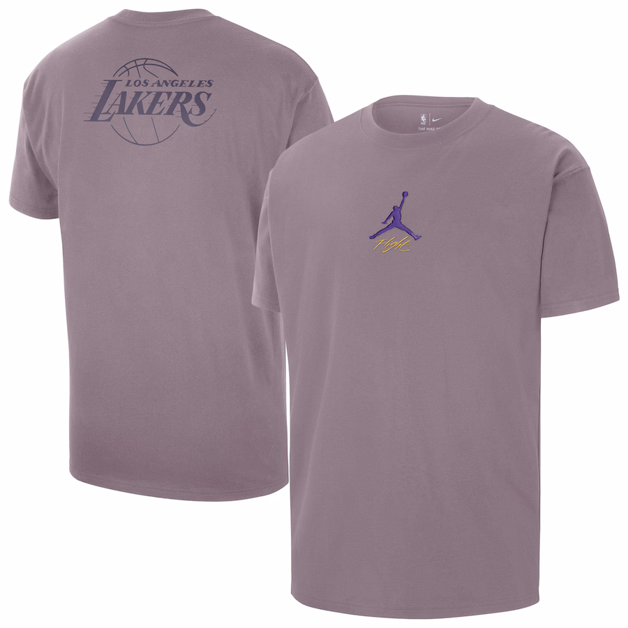 Men's Los Angeles Lakers Jordan Brand Purple Statement Edition Jumpman Flight Heavyweight T-Shirt - ujerseystore