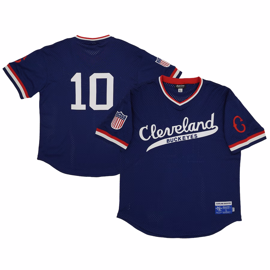 Men's Cleveland Buckeyes #10 Rings & Crwns Navy Mesh Replica V-Neck Jersey - ujerseystore