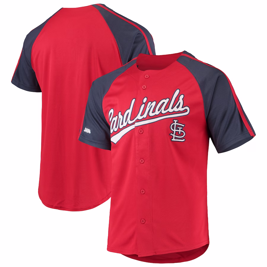 Men's St. Louis Cardinals Stitches Red Button-Down Raglan Replica Jersey - ujerseystore