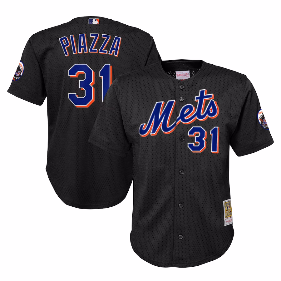 Youth New York Mets Mike Piazza Mitchell & Ness Black Cooperstown Collection Mesh Batting Practice Jersey - ujerseystore