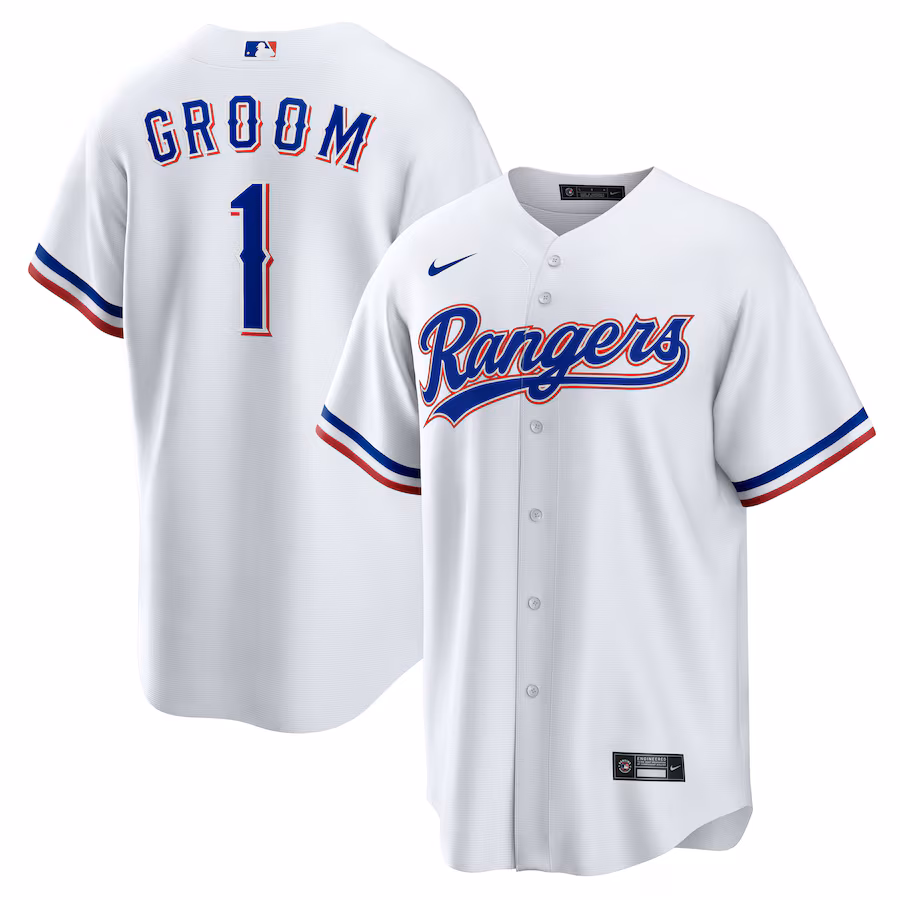 Men's Texas Rangers Nike White #1 Groom Home Replica Jersey - ujerseystore