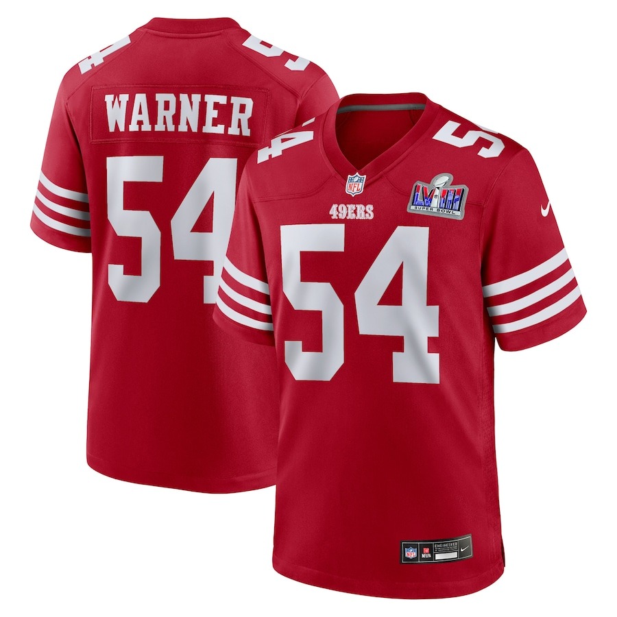 Men's San Francisco 49ers Fred Warner Nike Scarlet Super Bowl LVIII Game Jersey - ujerseystore