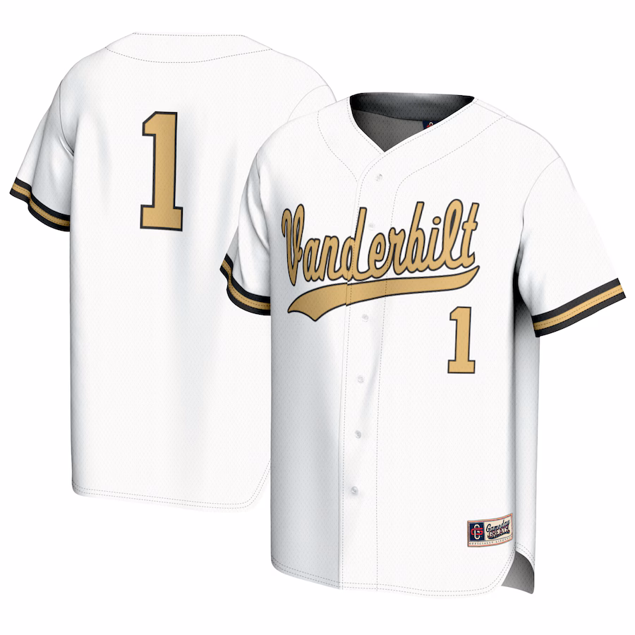 #1 Vanderbilt Commodores GameDay Greats Youth Baseball Lightweight Fashion Jersey - White - ujerseystore