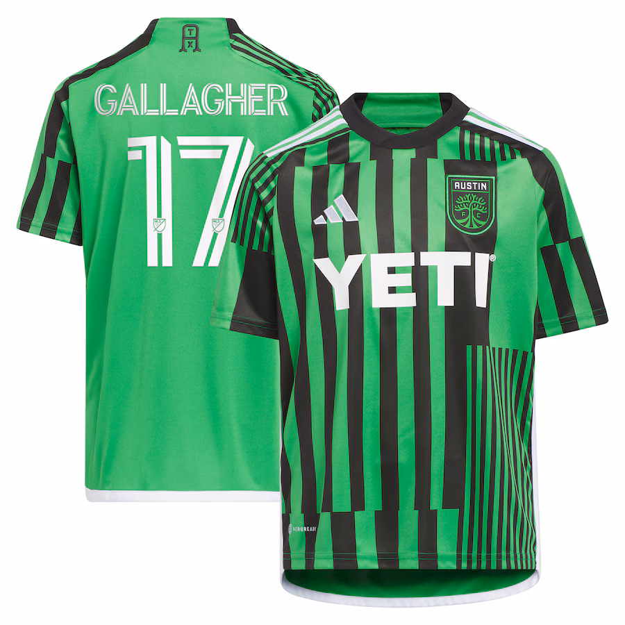 Youth Austin FC Jon Gallagher adidas Green 2024 Las Voces Kit Replica Player Jersey - ujerseystore