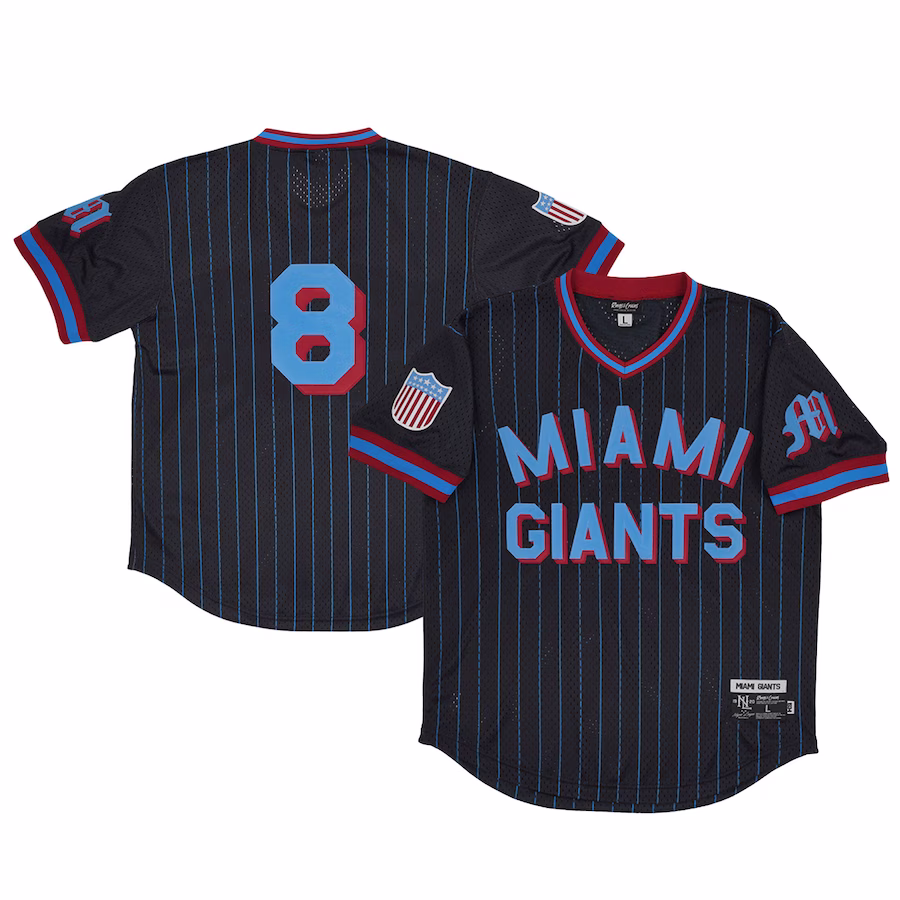 Youth Miami Giants #8 Black Mesh Replica V-Neck Jersey - ujerseystore