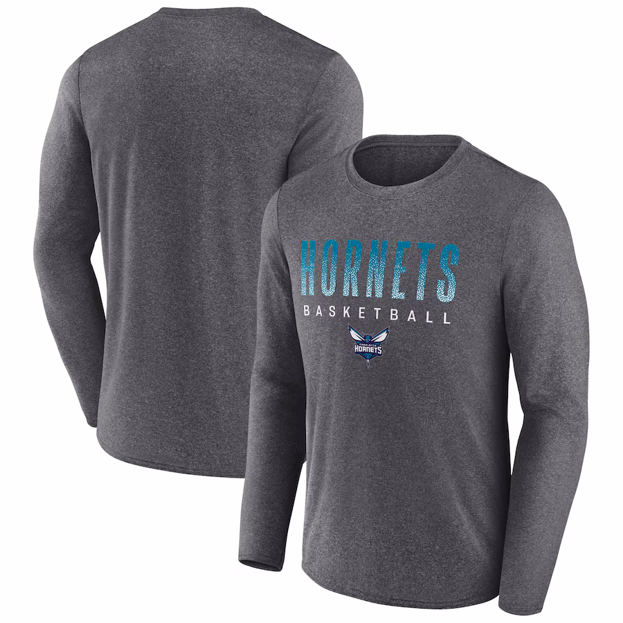 Men's Charlotte Hornets Fanatics Heathered Charcoal Where Legends Play Iconic Practice Long Sleeve T-Shirt - ujerseystore